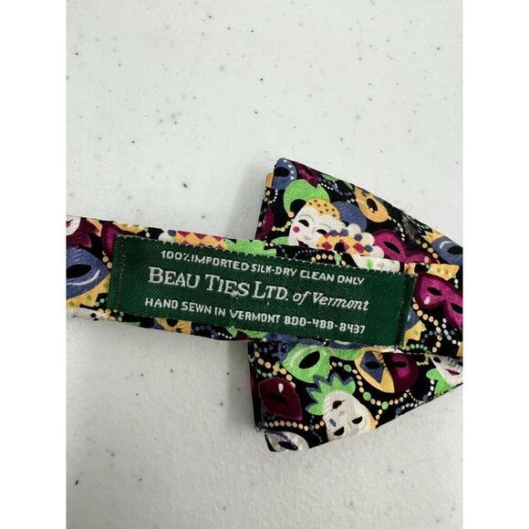 Beau Ties Ltd. Of Vermont Hand Sewn Silk Bow Tie With Colorful Masquerade Mask P - Picture 2 of 7